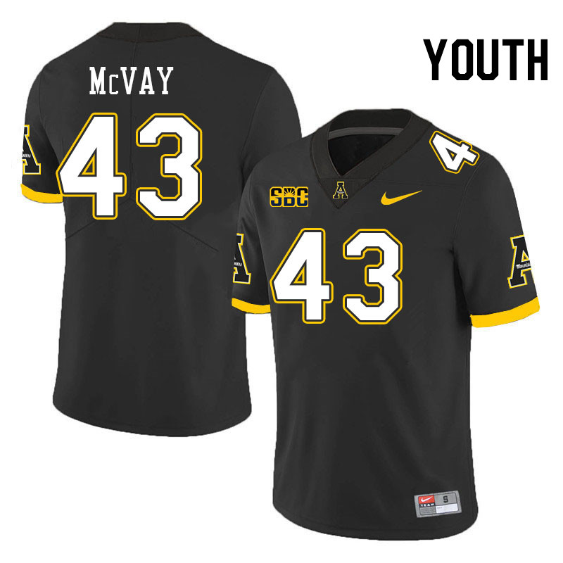 Youth #43 Cash McVay Appalachian State Mountaineers College Football Jerseys Stitched-Black